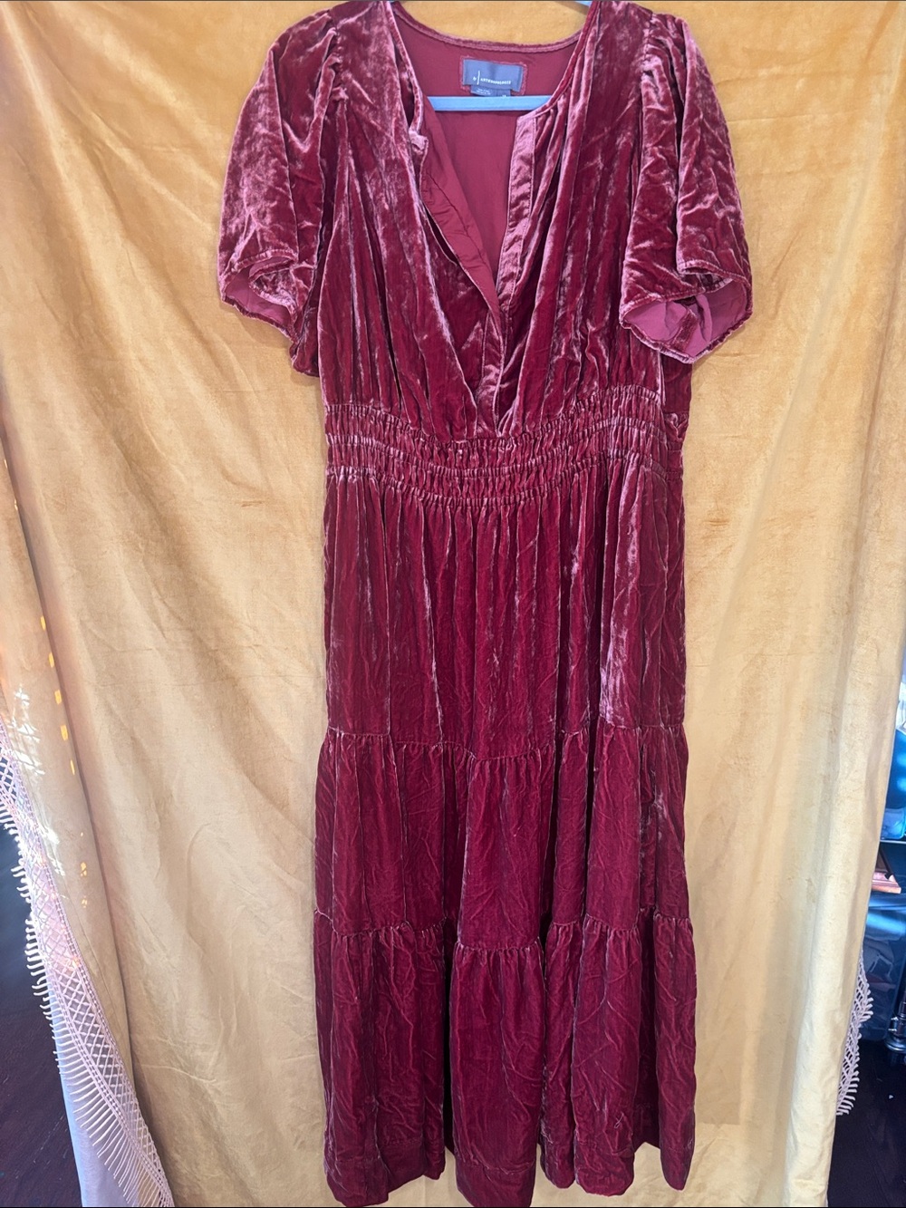 Anthropologie Velvet Somerset Burnt Orange Tiered Midi Dress EUC 1X